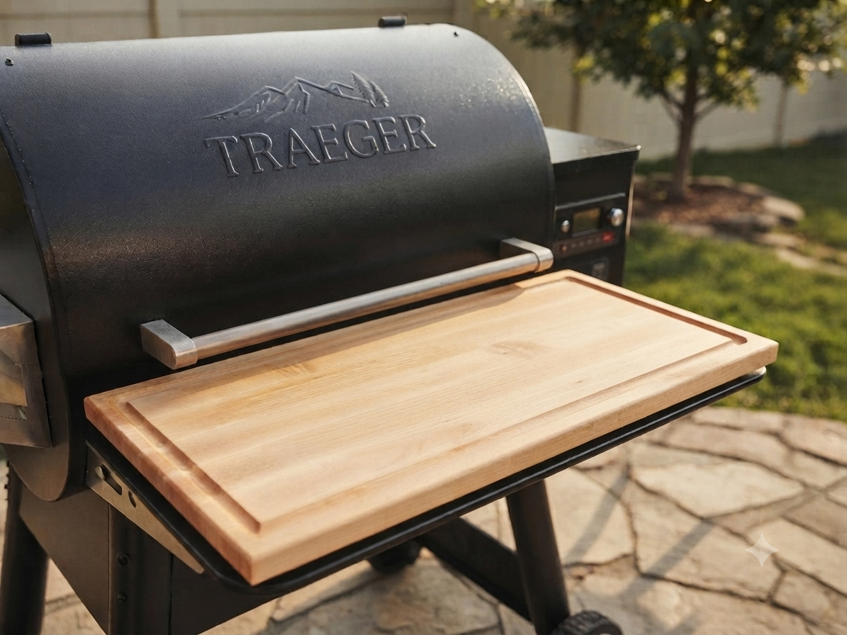 Handcrafted Maple BBQ Cutting Board for Traeger Ironwood 885 – Includes Non-Slip Feet and Artisan Board Wax