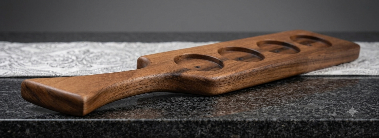 Handcrafted Black Walnut Whiskey Flight Board – Holds 4 Glencairn Glasses, Food-Safe Finish