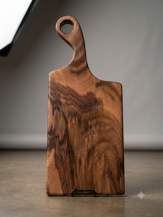 Handcrafted Black Walnut Charcuterie Board – 24"x11", Sculpted Handle, Food-Safe Oil Finish