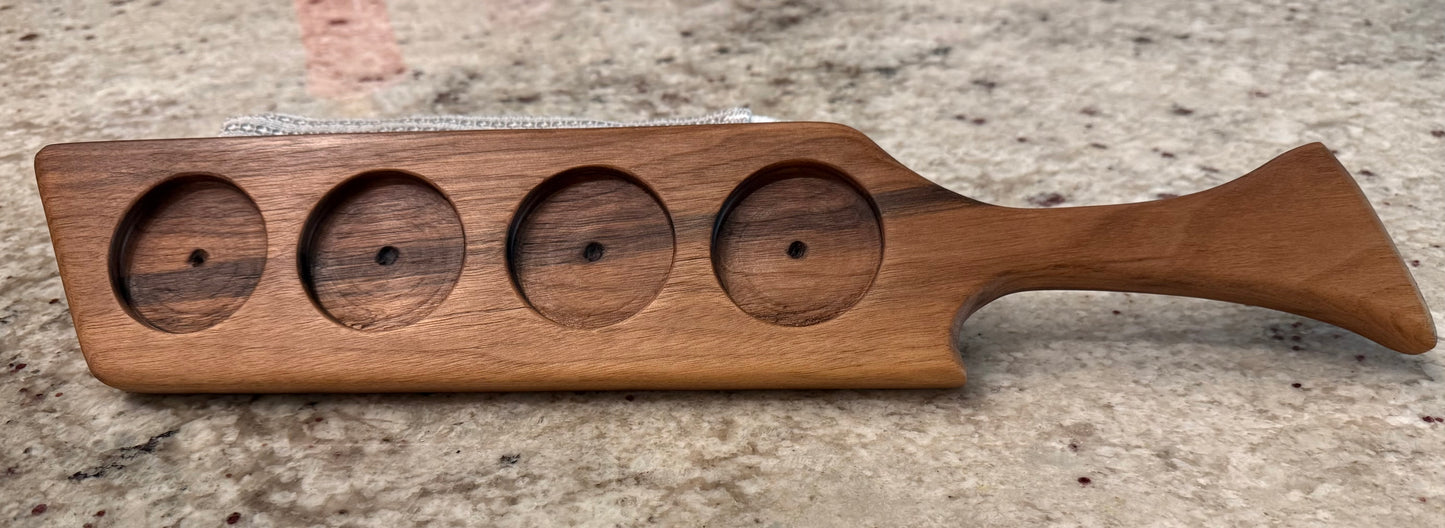Handcrafted Black Walnut Whiskey Flight Board - 4 Glass Tasting Paddle