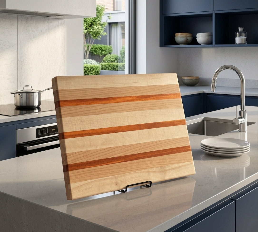 One-of-a-Kind Maple, Cherry & Padauk Cutting Board – 20"x14" Edge Grain, Food-Safe Finish